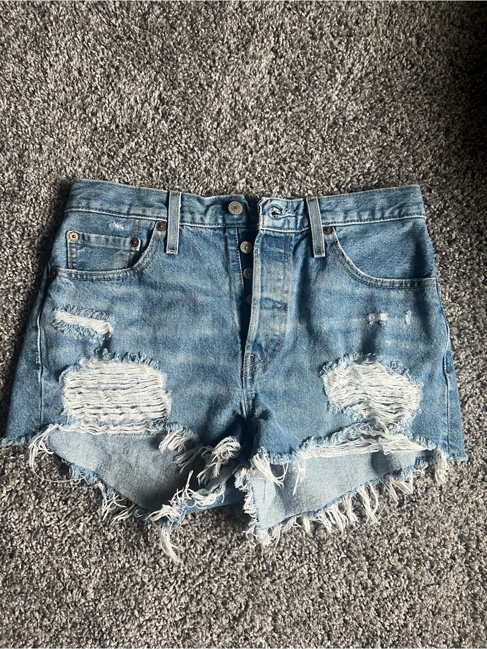 Levi's Medium Blue Distressed Cutoff Denim Shorts
